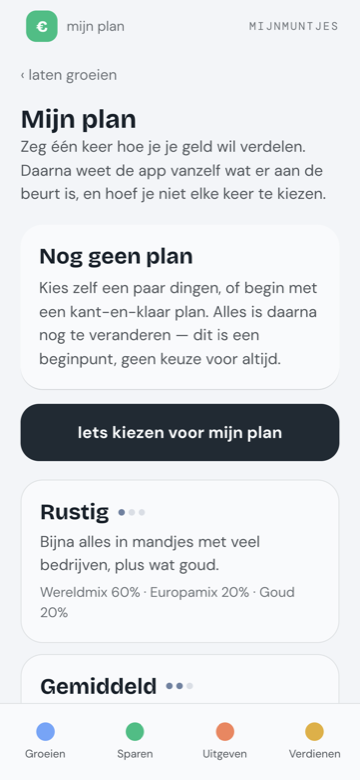 Drie kant-en-klare plannen: rustig, gemiddeld en wild, met de verdeling erbij.